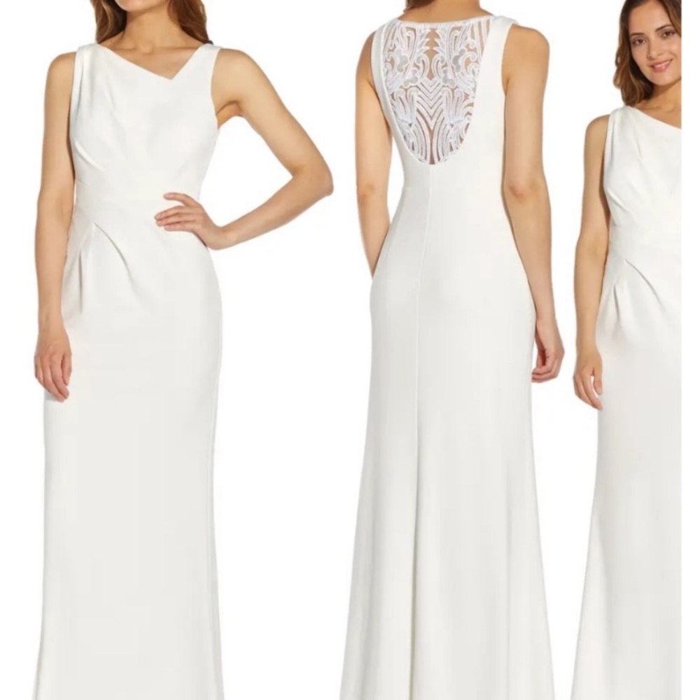 Adrianna Papell White Sleeveless Lace-Back Wedding Dress